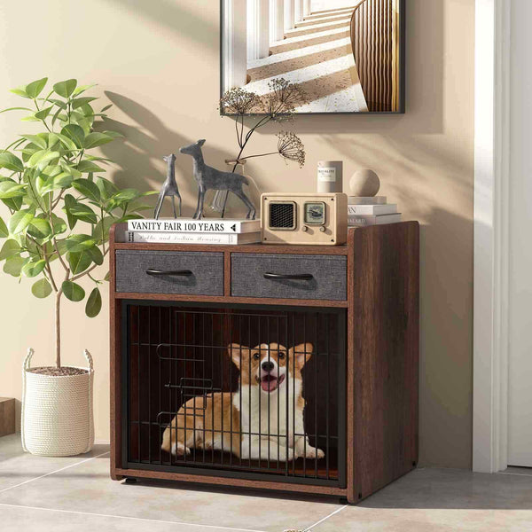 Indoor Dog Cage w/ 2 Fabric Drawers, Lockable Door for Small & Medium Sized Dogs