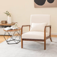 Accent Chair Leisure Chair with Rubber Wood Frame Lumbar Pillow Armchair Beige