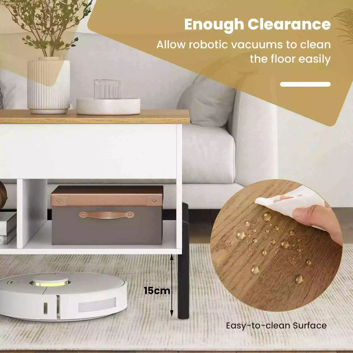 Table Rising From Box Lift Top Coffee Station Table w/ Rising Tabletop for Living Room Recep ...