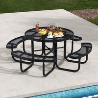 115cm 8-person Outdoor Round Picnic Table & 4 Curved Benches,Garden, Lawn, Patio