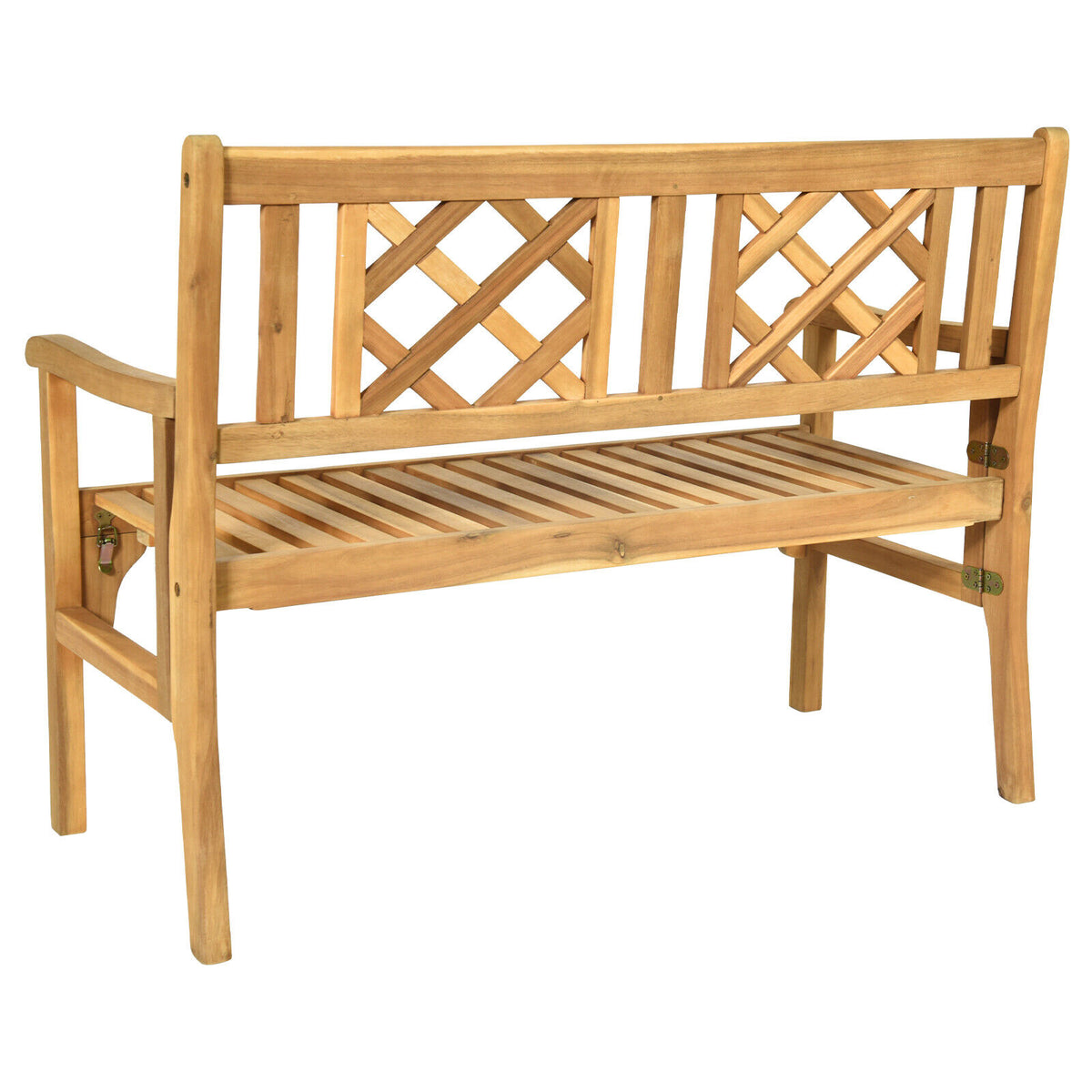 Patio Outdoor Solid Wood Bench Folding Loveseat Chair Park Garden Deck Furniture