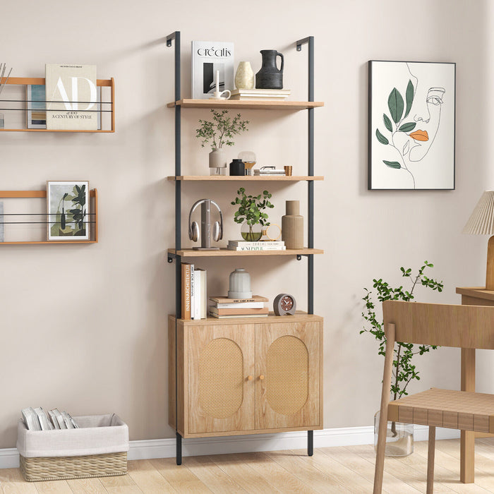180cm 6-Tier Ladder Bookshelf Wall Mounted Bookcase Display Rack Storage Cabinet