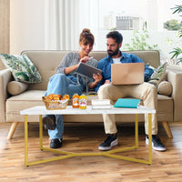 Modern Coffee Table w/ Faux Marble Tabletop & Golden Y-shaped Legs Foot Pads