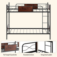 Industrial Metal Bunk Bed Frame 2-in-1 Convertible Bed w/Safety Guardrails Black