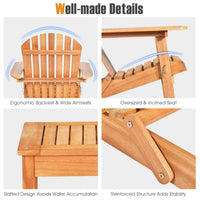 3PCS Patio Wooden Adirondack Chair Table Set Folding Seat Furniture Garden