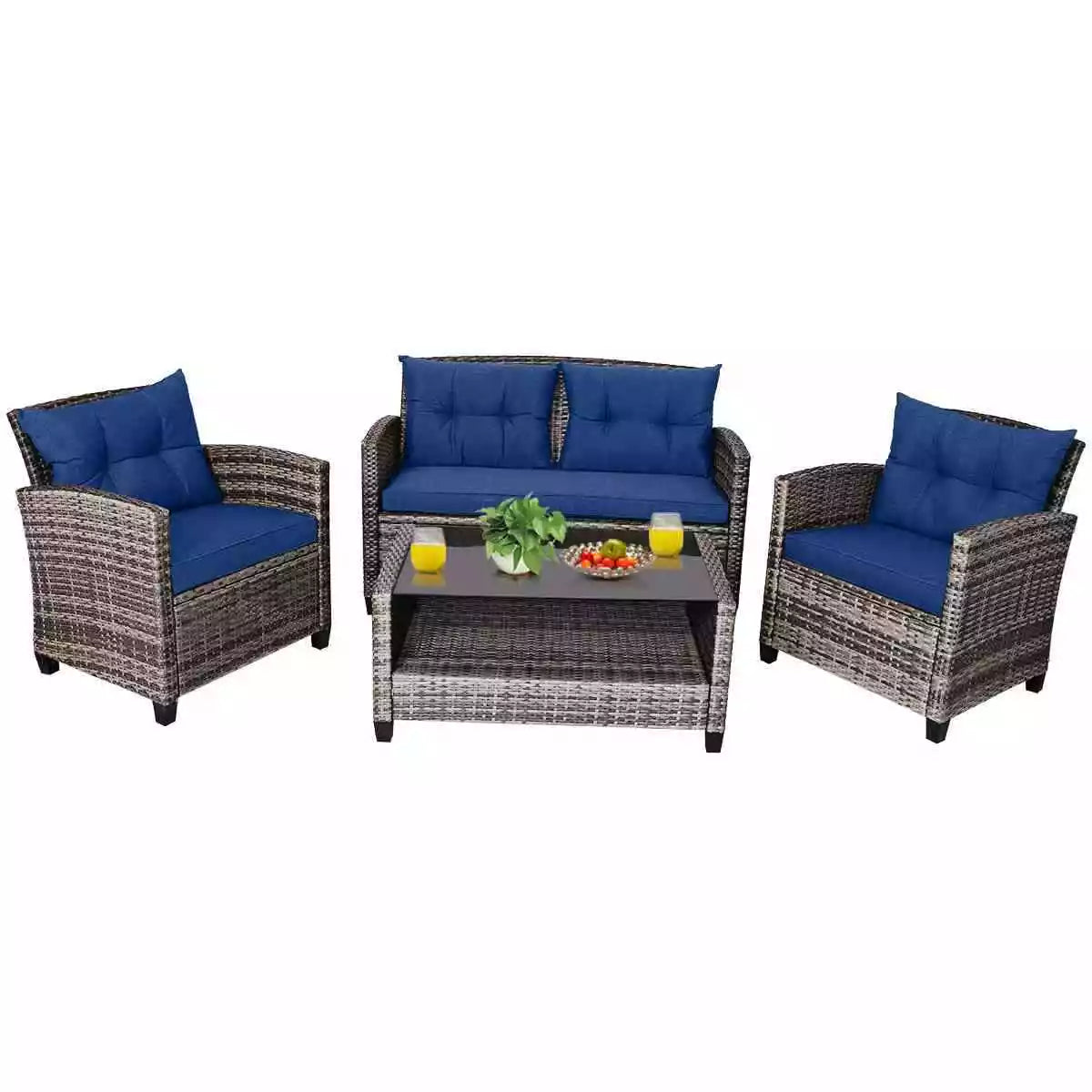 Giantex 4-Piece Patio Wicker Furniture Set Outdoor PE Rattan Sectional Sofa Set Garden