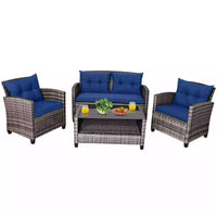 Giantex 4-Piece Patio Wicker Furniture Set Outdoor PE Rattan Sectional Sofa Set Garden