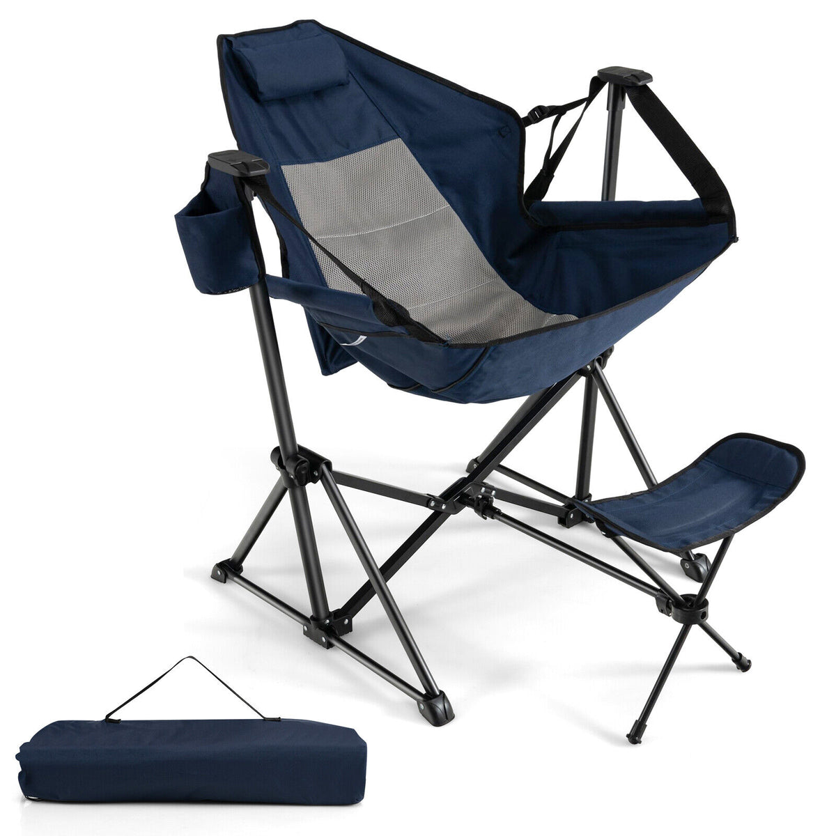 Camping Chair w/ Footrest Portable Folding Outdoor Chair for Beach Lawn Fishing