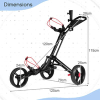 3 Wheel Folding Golf Walking Push Cart, Adjustable Lightweight Aluminum Cart