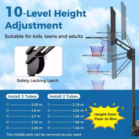 1.5-3.05m Adjustable Portable Basketball Hoop w/Shatterproof Backboard &2 Wheels