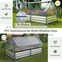 180 x 90 x 91cm Galvanized Raised Garden Bed w/ Greenhouse & Dual 2-Tier Windows