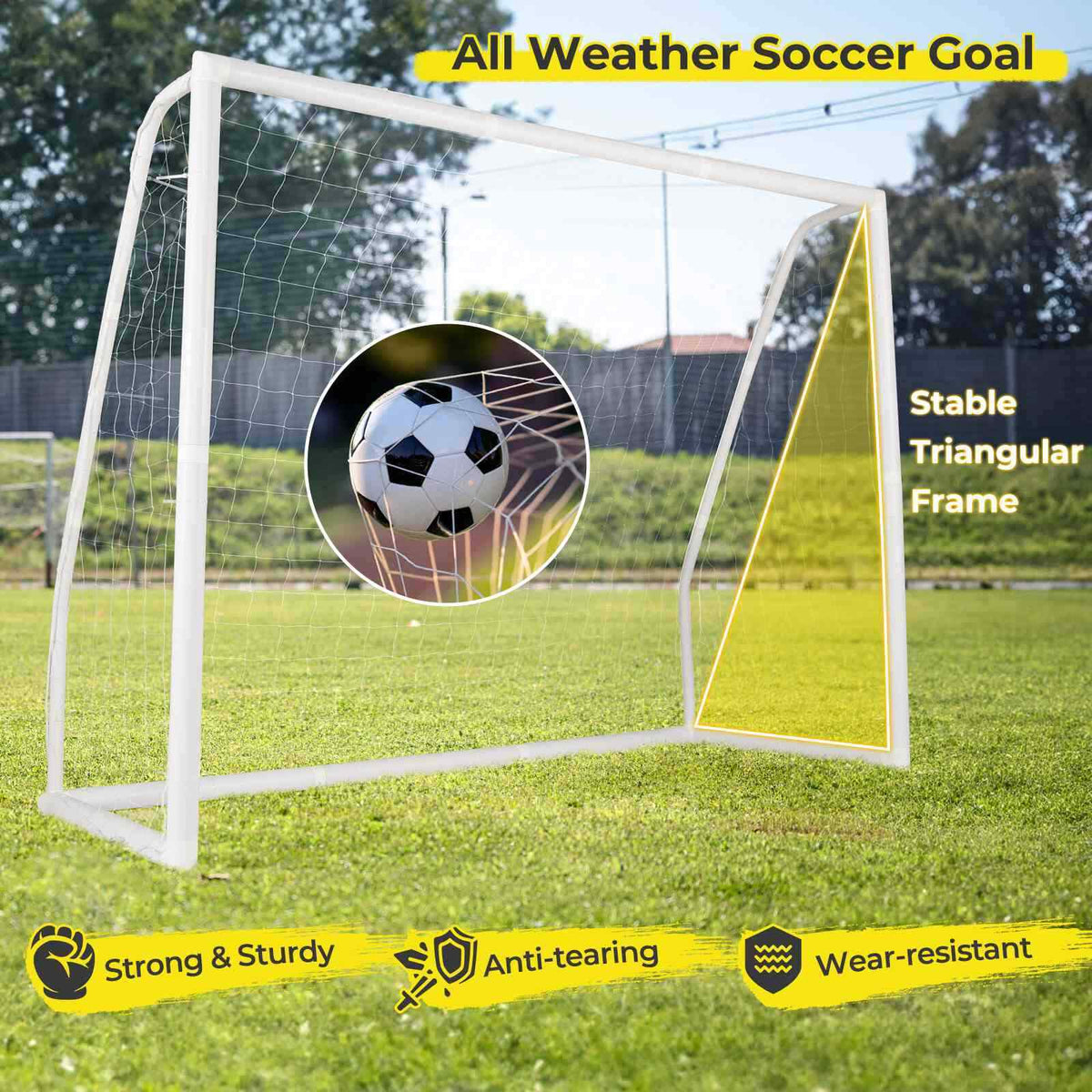 2.5M x 1.8M Soccer Goal, Weather Resistant Net & UPVC Frame for Home Backyard