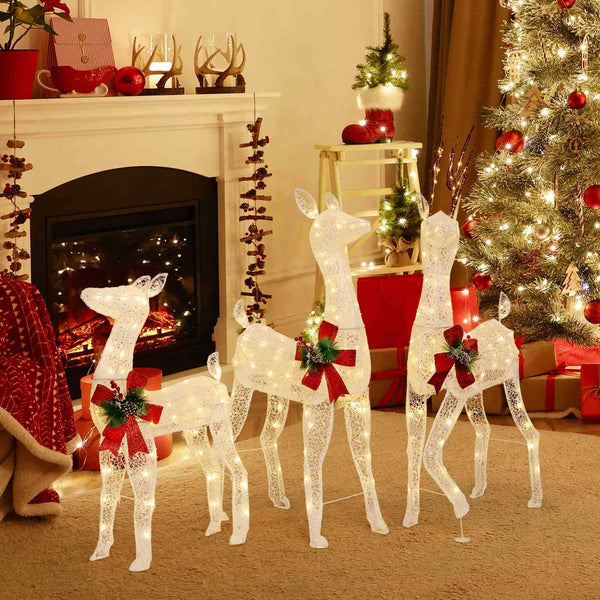 Lighted All-weather Christmas Reindeer Family Decoration Set of 3 with 12 Stakes