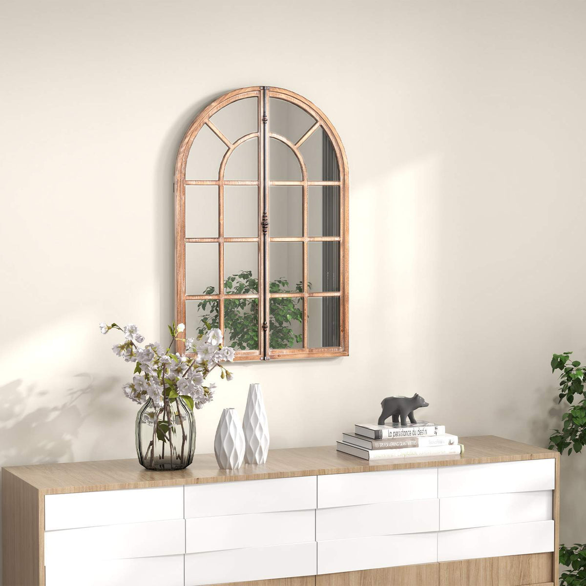 Window Small Box Mirror Farmhouse Wall Mounted Decorative Mirror Rustic Arched Window Pane Mir ...