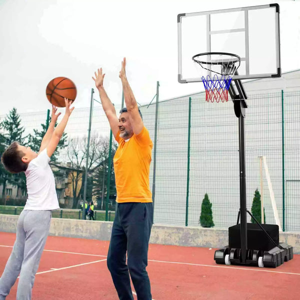 1.5-3.05m Adjustable Portable Basketball Hoop w/Shatterproof Backboard &2 Wheels