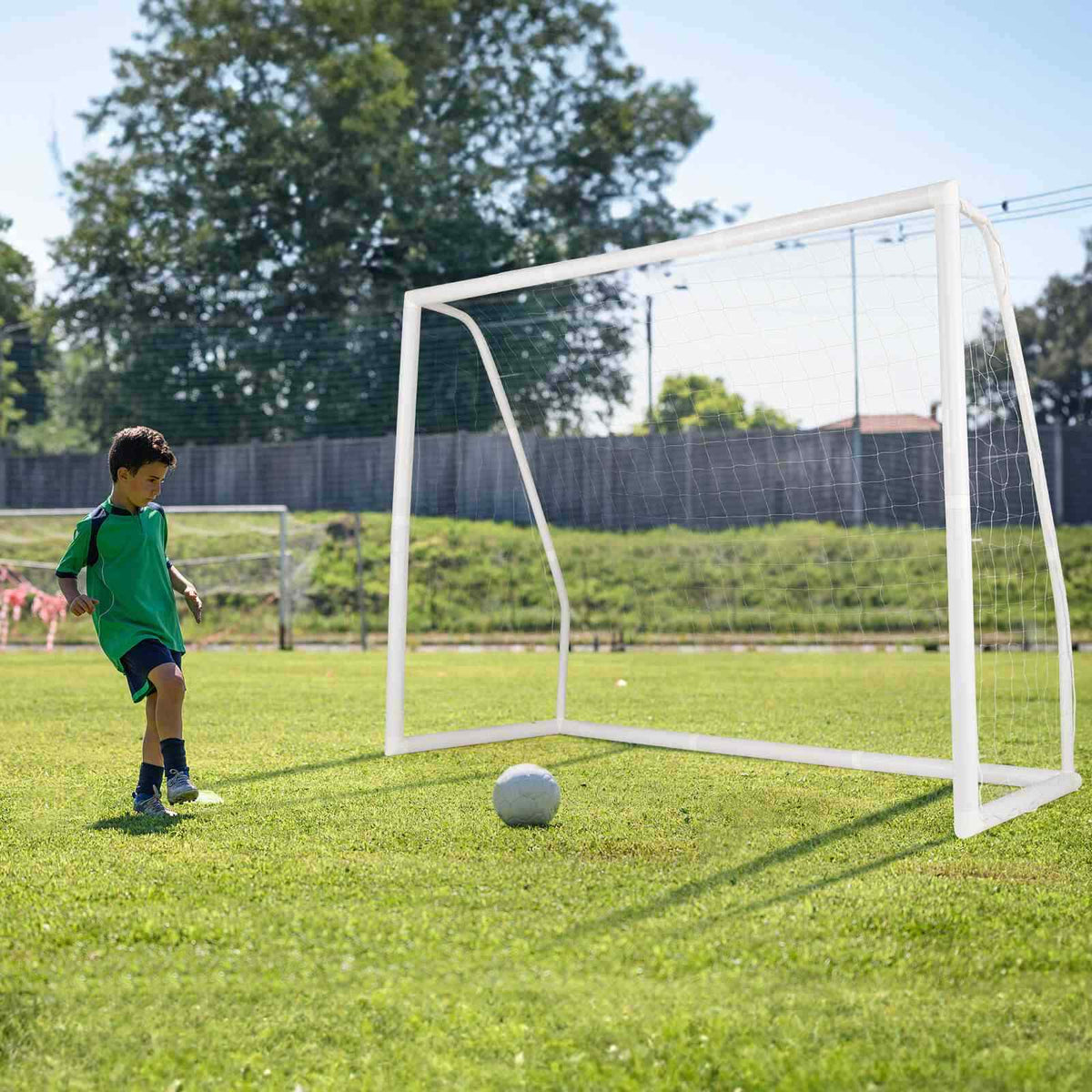 2.5M x 1.8M Soccer Goal, Weather Resistant Net & UPVC Frame for Home Backyard