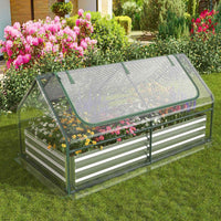 180 x 90 x 91cm Galvanized Raised Garden Bed w/ Greenhouse & Dual 2-Tier Windows