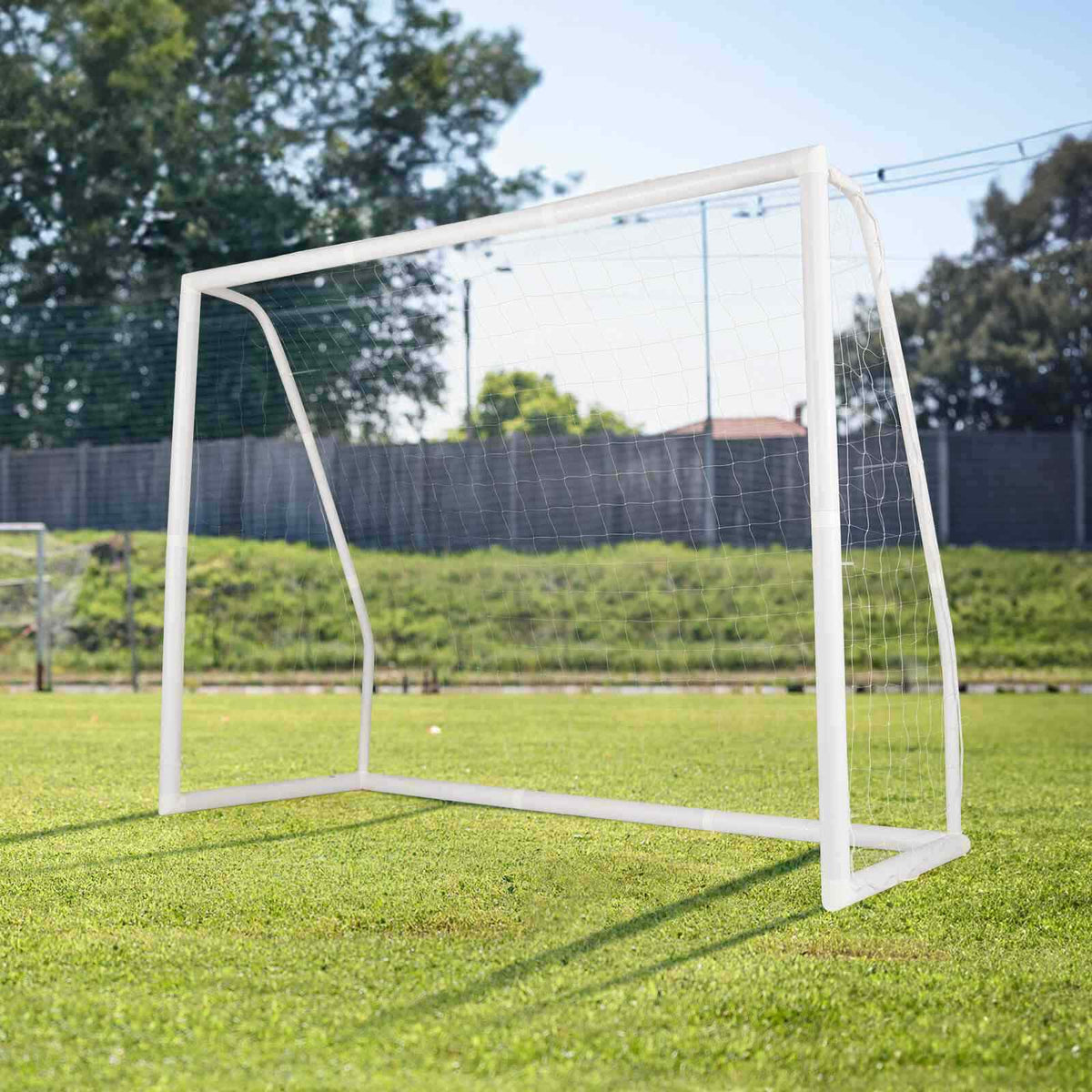 2.5M x 1.8M Soccer Goal, Weather Resistant Net & UPVC Frame for Home Backyard