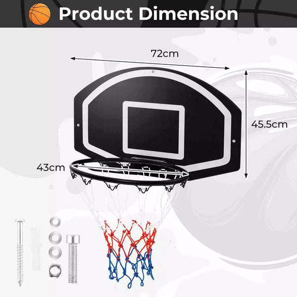 Wall Mounted Basketball Hoop Set with Shatter-proof Backboard & All-Weather Net