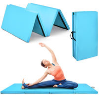 240 cm x 116 cm 4-Panel Folding Exercise Floor Mat Dance Yoga Gymnastics PU Blue