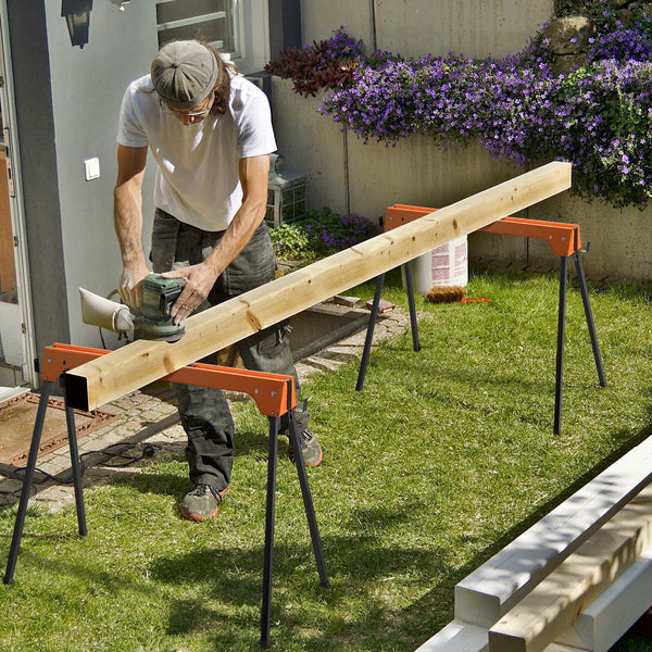 2x Folding Sawhorses Metal Trestle Stand 600kg Capacity Lightweight & Portable