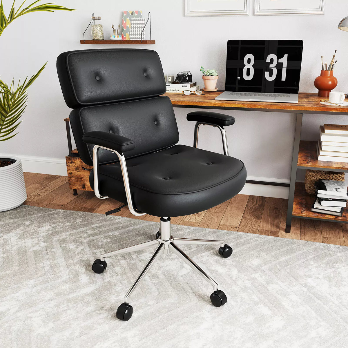 Office Chair PU Leather Upholstered Desk Chair Height Adjustable Swivel Chair