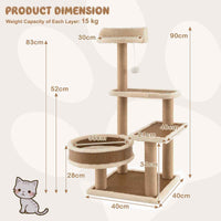 4-level Cat Tower Activity Center for Indoor Cats w/Rattan Mat, Scratching Posts