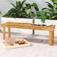 132 cm Outdoor Acacia Wood Dining Bench Chair with Slatted Seat for Patio Garden