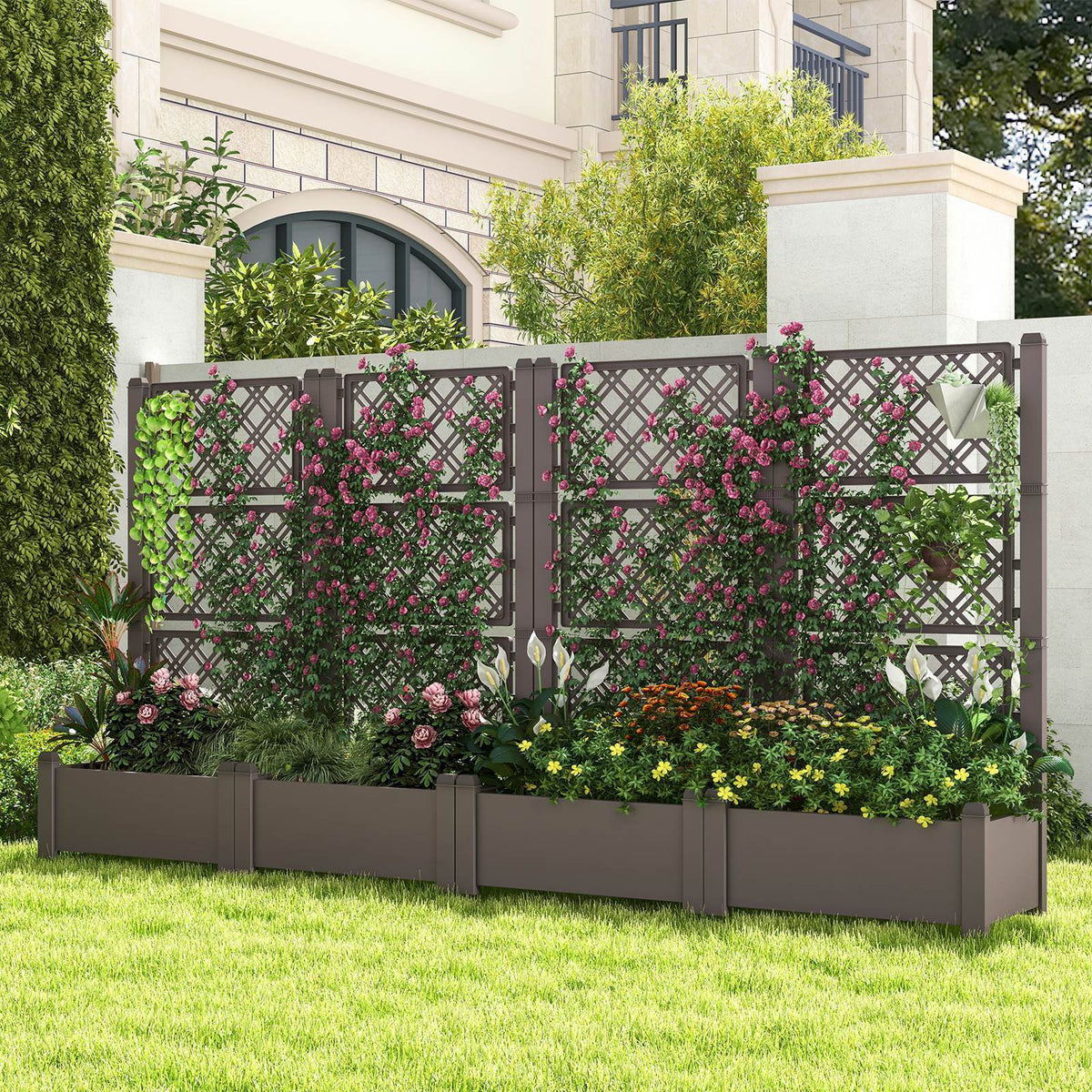 Self-Watering Raised Garden Bed Planter Box with 3-Height Trellis 76x45x150 cm