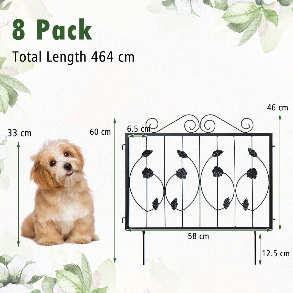 8PCS Metal Garden Flower Fence Outdoor Animal Barrier Panel Edging Rustproof