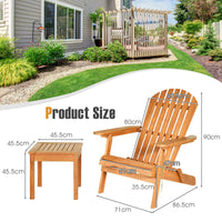 3PCS Patio Wooden Adirondack Chair Table Set Folding Seat Furniture Garden