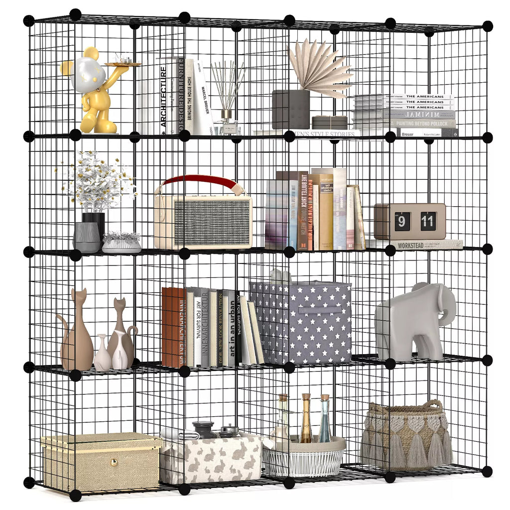 16 Cubes DIY Organizer Wire Cube Stackable Storage Shelves Modular Boo ...