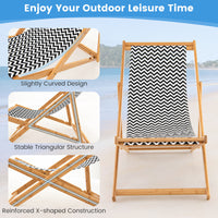Folding Solid Wood Lounge Beach Chair Reclining Canvas Outdoor 160kg Capacity