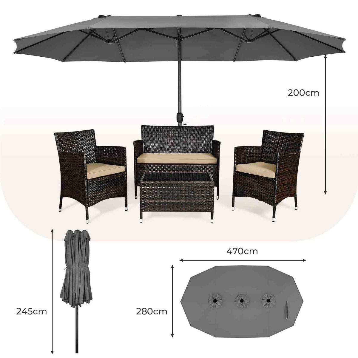 4.7M Outdoor Extra Large Double-Sided Patio Umbrella, Ideal for Poolside, Garden