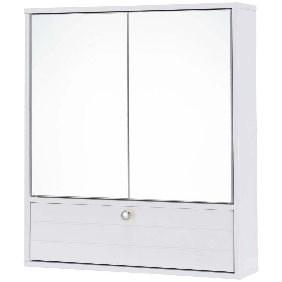 Wall-Mounted Bathroom Medicine Storage Cabinet w/Mirror Adjustable Shelf White