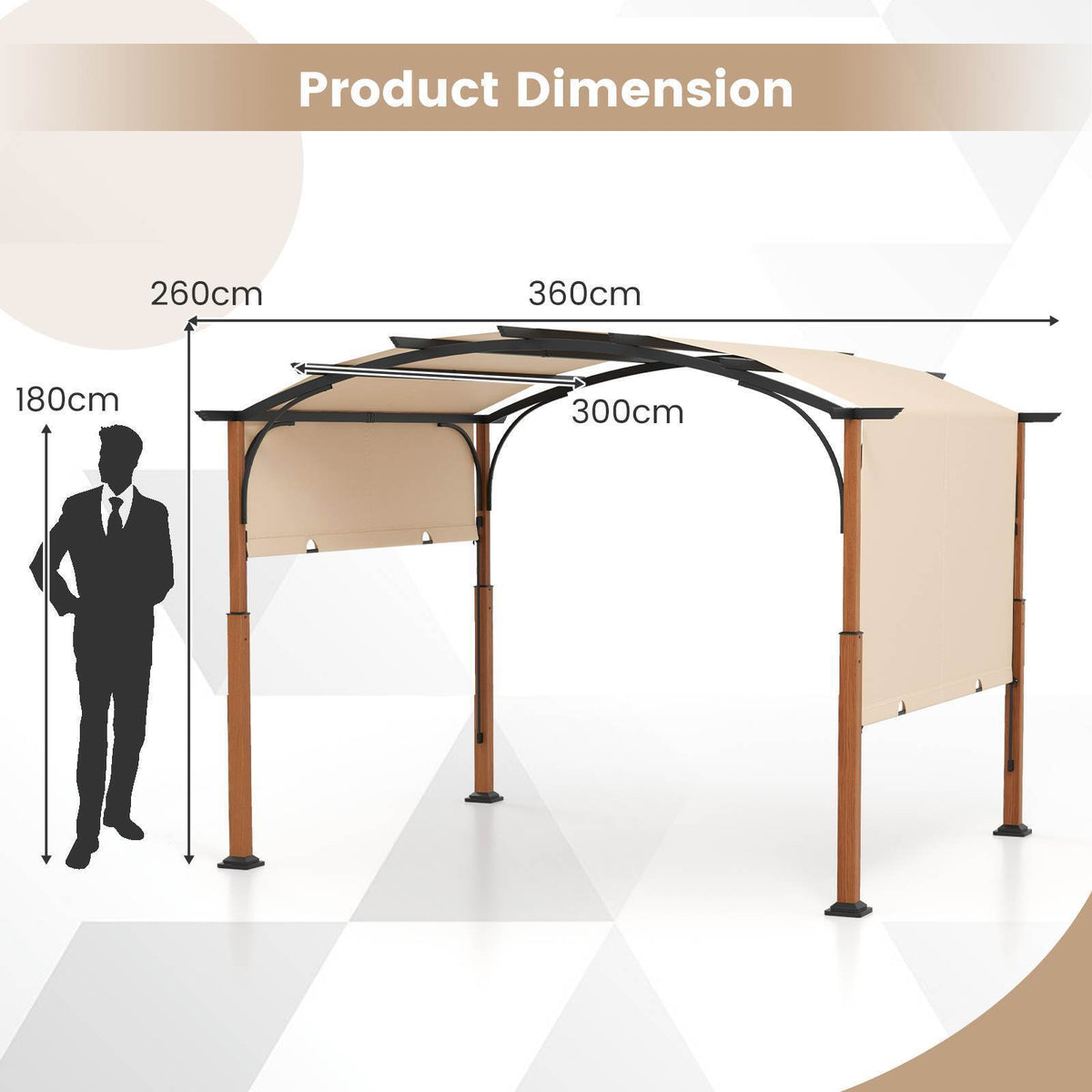 3m x 3.6m Outdoor Metal Retractable Pergola with Retractable Canopy Garden Patio