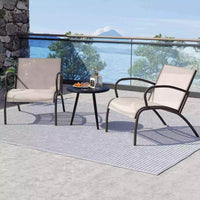 3 Piece Patio Bistro Set Aluminum Outdoor Furniture w/ Curved Fabric Seat Porch