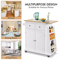 Kitchen Island with Storage Rolling Trolley Cart 2-Door Cabinet Dining Room