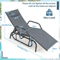 Patio Adjustable Glider Chair Outdoor Chaise Lounger Metal Fabric 60 kg Max Load