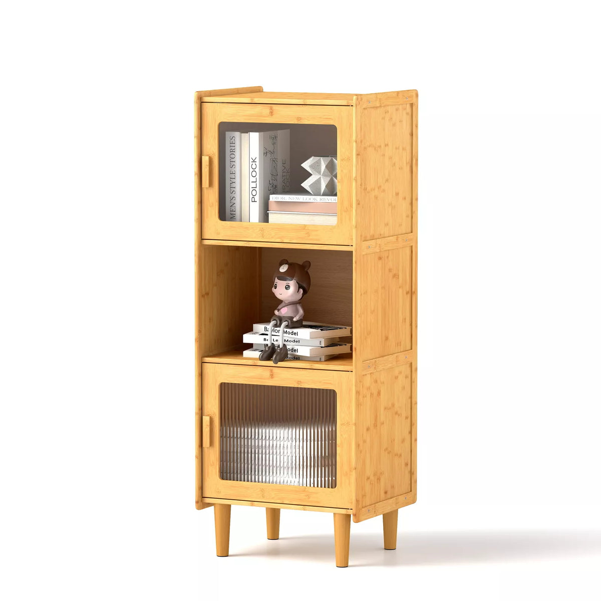 Bamboo Cabinet 3-Cube Kitchen Storage Cabinet Corner Sideboard for Bathroom