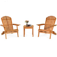 3PCS Patio Wooden Adirondack Chair Table Set Folding Seat Furniture Garden