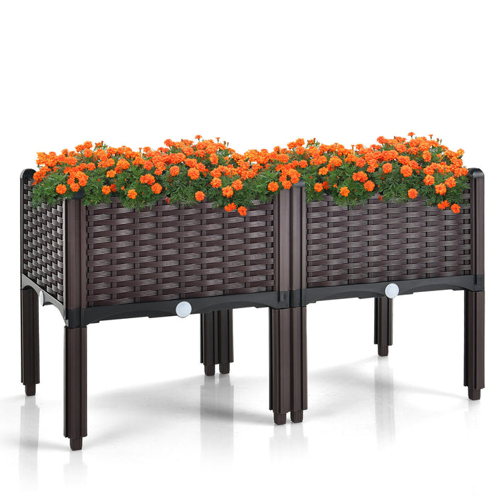 2 Set Elevated Plastic Raised Garden Bed Planter Kit for Flower Vegetable Grow