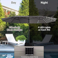 480cm Double-Sided Patio Umbrella w/ Auto-Charging Solar Panel & 48 Solar Lights