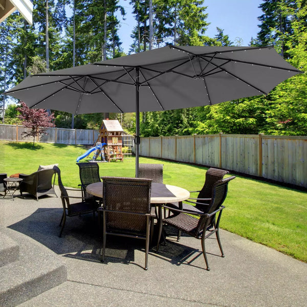 Twin Patio Umbrella 48 LED Lights Outdoor Double-Side Parasol Sun Shade Poolside