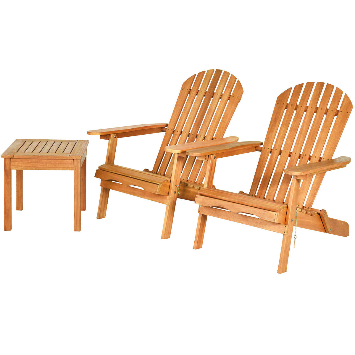 3PCS Patio Wooden Adirondack Chair Table Set Folding Seat Furniture Garden