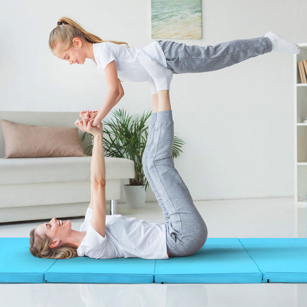 240 cm x 116 cm 4-Panel Folding Exercise Floor Mat Dance Yoga Gymnastics PU Blue
