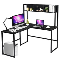 140cm L-Shaped Desk Corner Computer Desk Writing Workstation Table w/Hutch