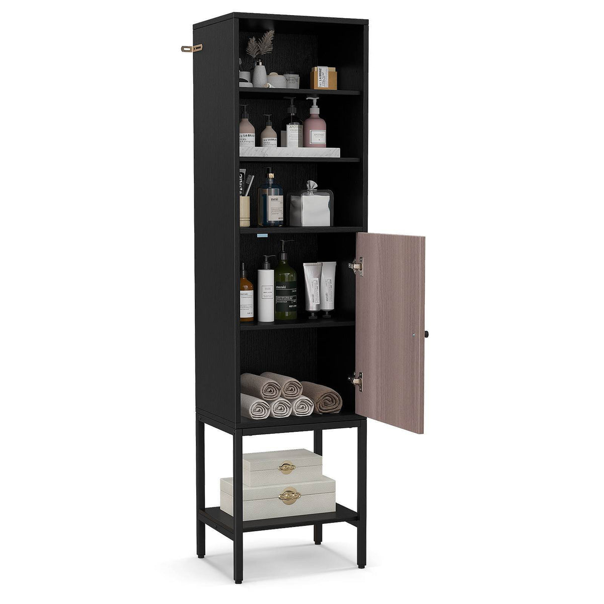 146 cm Tall Bathroom Cabinet Slim Cupboard Storage Organizer Adjustable Shelf