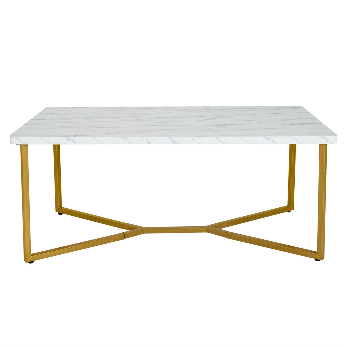 Modern Coffee Table w/ Faux Marble Tabletop & Golden Y-shaped Legs Foot Pads