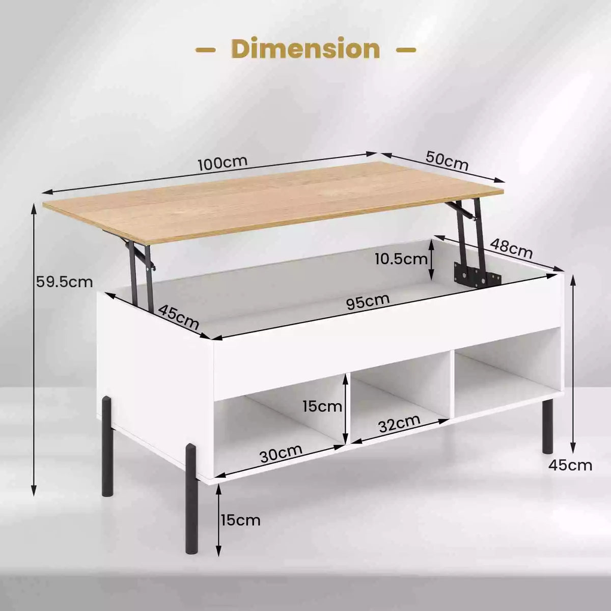 Lift Top Coffee Station Table w/ Rising Tabletop for Living Room Reception Room